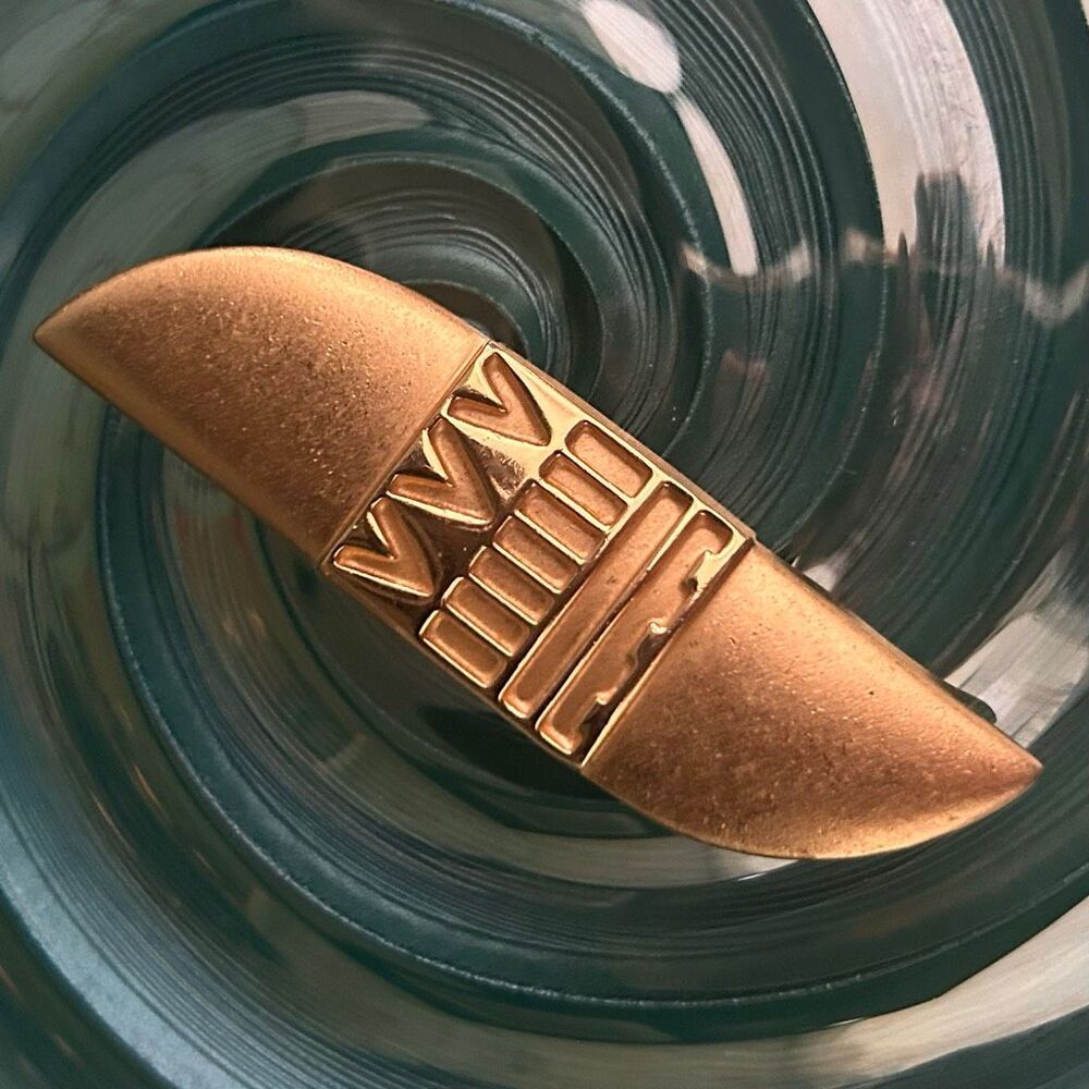 Vintage Monet 1980s HTF tribal Brooch Women's 3.5" Gold-tone Costume Jewelry